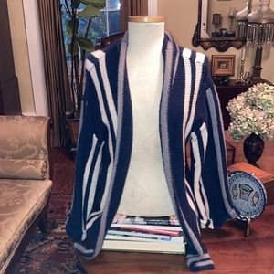 Amuse Society 'Smoke Signal' Navy Blue Cream Stripe Cardigan Sweater